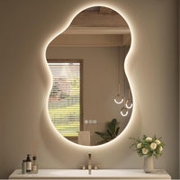 Vanityfus 20-in W 32-in H Irregular Frameless Wall-Mounted Beveled Dimmable LED Lighted Fog Free Bathroom Vanity Mirror in silver