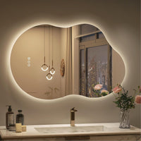 Vanityfus 27-in W 48-in H Irregular Frameless Wall-Mounted Beveled Dimmable LED Lighted Fog Free Bathroom Vanity Mirror in silver