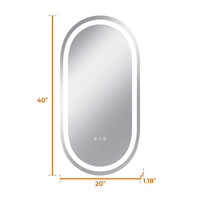 Vanityfus 20-in W 40-in H Oval Frameless Wall-Mounted Beveled Dimmable LED Lighted Fog Free Bathroom Vanity Mirror in silver