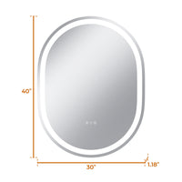 Vanityfus 30-in W 40-in H Oval Frameless Wall-Mounted Beveled Dimmable LED Lighted Fog Free Bathroom Vanity Mirror in silver