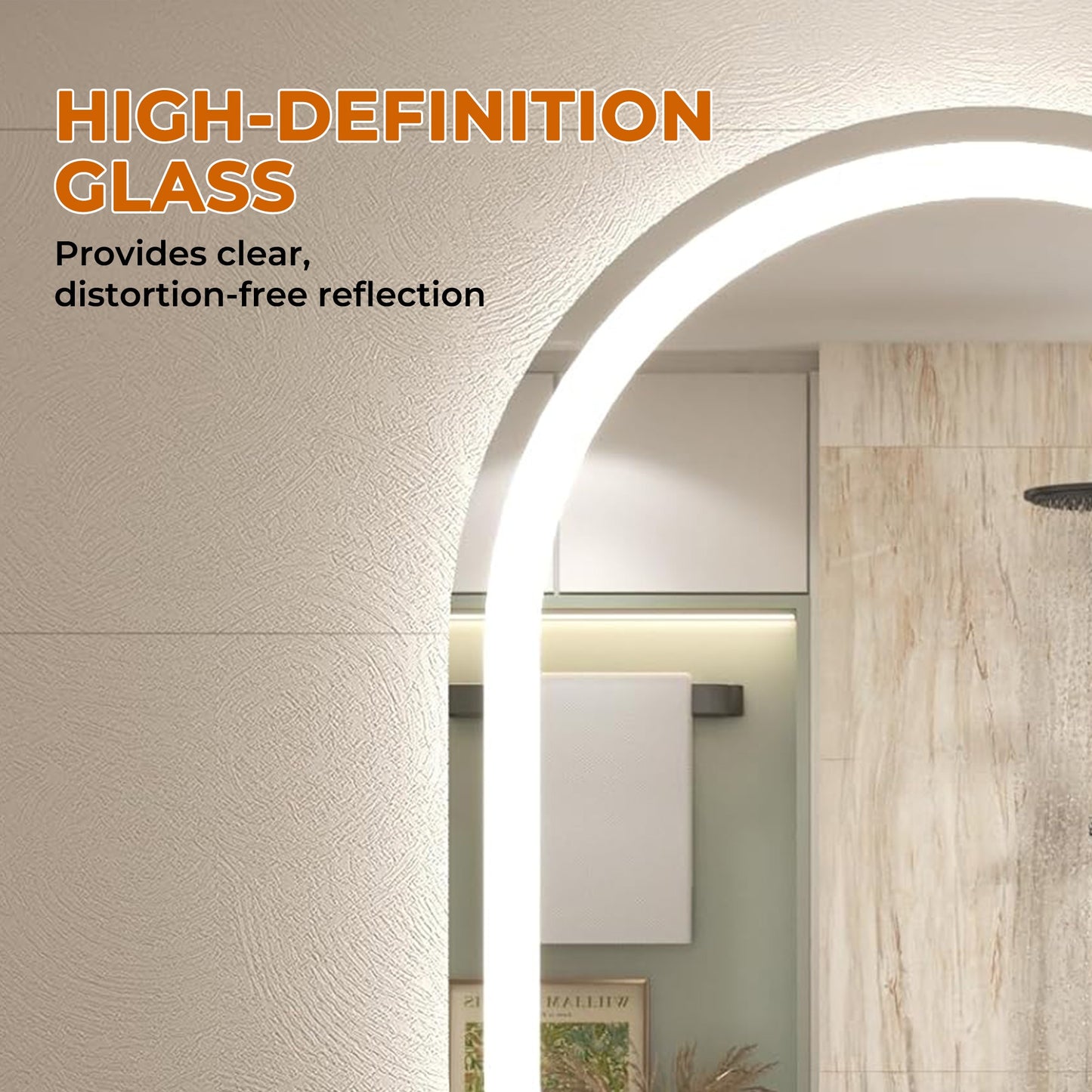 Vanityfus 24-in W 48-in H Oval Frameless Wall-Mounted Beveled Dimmable LED Lighted Fog Free Bathroom Vanity Mirror in silver