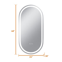 Vanityfus 24-in W 48-in H Oval Frameless Wall-Mounted Beveled Dimmable LED Lighted Fog Free Bathroom Vanity Mirror in silver
