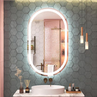Vanityfus 30-in W 48-in H Oval Frameless Wall-Mounted Beveled Dimmable LED Lighted Fog Free Bathroom Vanity Mirror in silver