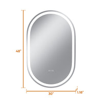 Vanityfus 30-in W 48-in H Oval Frameless Wall-Mounted Beveled Dimmable LED Lighted Fog Free Bathroom Vanity Mirror in silver