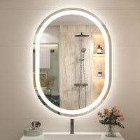 Vanityfus 20-in W 28-in H Oval Frameless Wall-Mounted Beveled Dimmable LED Lighted Fog Free Bathroom Vanity Mirror in silver
