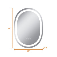 Vanityfus 20-in W 28-in H Oval Frameless Wall-Mounted Beveled Dimmable LED Lighted Fog Free Bathroom Vanity Mirror in silver