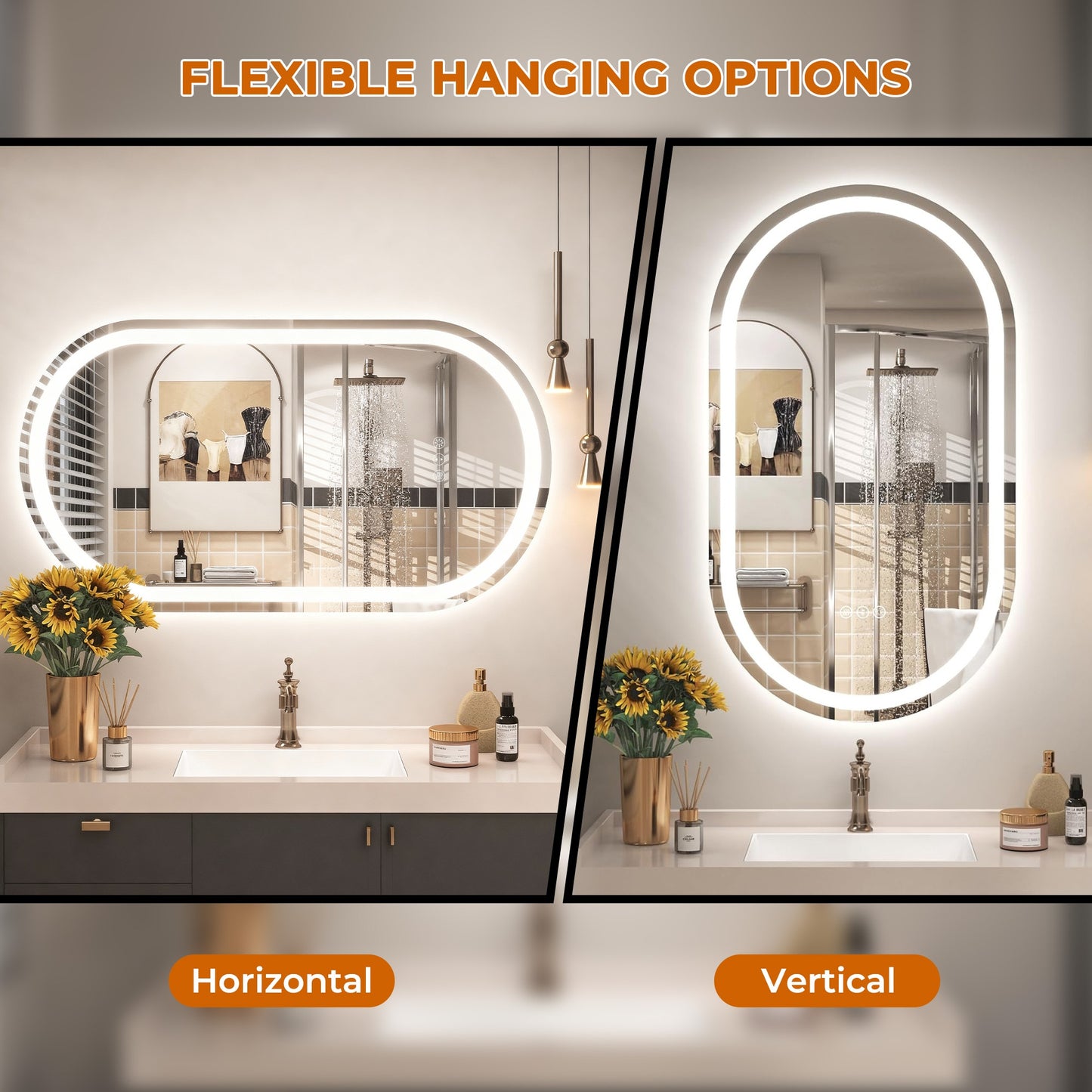Vanityfus 20-in W 30-in H Oval Frameless Wall-Mounted Beveled Dimmable LED Lighted Fog Free Bathroom Vanity Mirror in silver