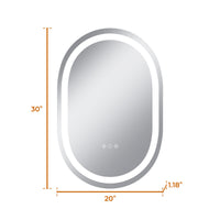 Vanityfus 20-in W 30-in H Oval Frameless Wall-Mounted Beveled Dimmable LED Lighted Fog Free Bathroom Vanity Mirror in silver