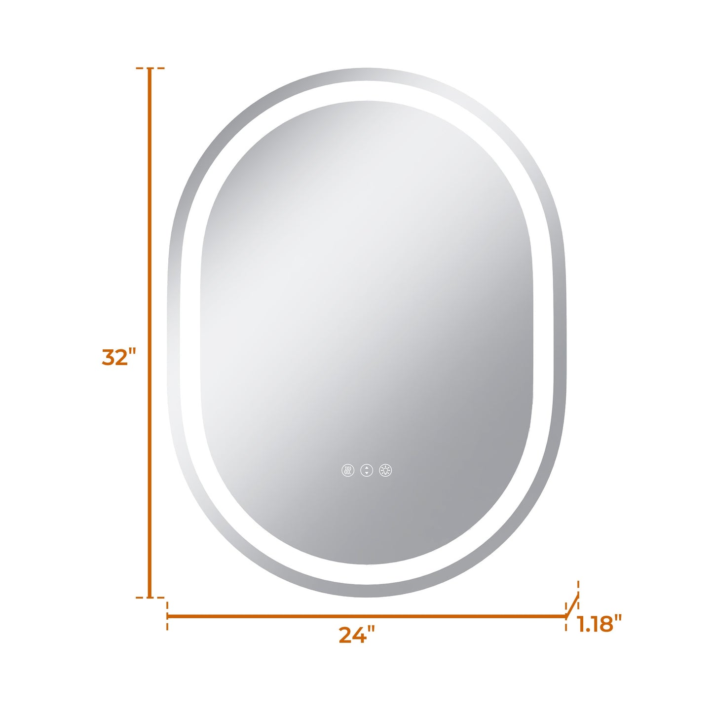 Vanityfus 24-in W 32-in H Oval Frameless Wall-Mounted Beveled Dimmable LED Lighted Fog Free Bathroom Vanity Mirror in silver