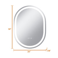 Vanityfus 24-in W 32-in H Oval Frameless Wall-Mounted Beveled Dimmable LED Lighted Fog Free Bathroom Vanity Mirror in silver
