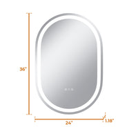 Vanityfus 24-in W 36-in H Oval Frameless Wall-Mounted Beveled Dimmable LED Lighted Fog Free Bathroom Vanity Mirror in silver