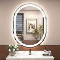 Vanityfus 28-in W 36-in H Oval Frameless Wall-Mounted Beveled Dimmable LED Lighted Fog Free Bathroom Vanity Mirror in silver