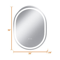 Vanityfus 28-in W 36-in H Oval Frameless Wall-Mounted Beveled Dimmable LED Lighted Fog Free Bathroom Vanity Mirror in silver
