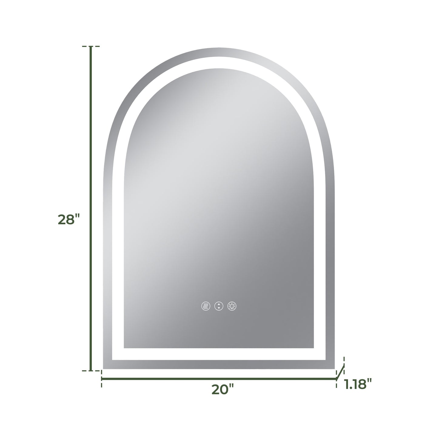 Vanityfus 20-in W 28-in H Arch Frameless Wall-Mounted Beveled Dimmable LED Lighted Fog Free Bathroom Vanity Mirror in sliver