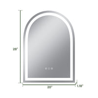 Vanityfus 20-in W 28-in H Arch Frameless Wall-Mounted Beveled Dimmable LED Lighted Fog Free Bathroom Vanity Mirror in sliver