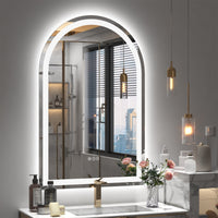 Vanityfus 20-in W 30-in H Arch Frameless Wall-Mounted Beveled Dimmable LED Lighted Fog Free Bathroom Vanity Mirror in silver
