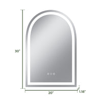 Vanityfus 20-in W 30-in H Arch Frameless Wall-Mounted Beveled Dimmable LED Lighted Fog Free Bathroom Vanity Mirror in silver