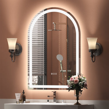 Vanityfus 22-in W 30-in H Arch Frameless Wall-Mounted Beveled Dimmable LED Lighted Fog Free Bathroom Vanity Mirror in silver