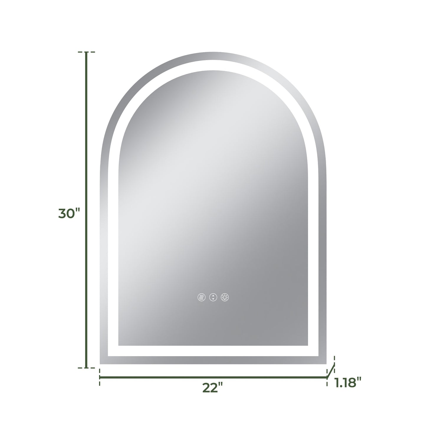 Vanityfus 22-in W 30-in H Arch Frameless Wall-Mounted Beveled Dimmable LED Lighted Fog Free Bathroom Vanity Mirror in silver
