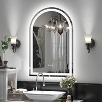 Vanityfus 22-in W 32-in H Arch Frameless Wall-Mounted Beveled Dimmable LED Lighted Fog Free Bathroom Vanity Mirror in silver