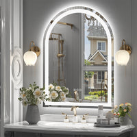 Vanityfus 24-in W 32-in H Arch Frameless Wall-Mounted Beveled Dimmable LED Lighted Fog Free Bathroom Vanity Mirror in silver