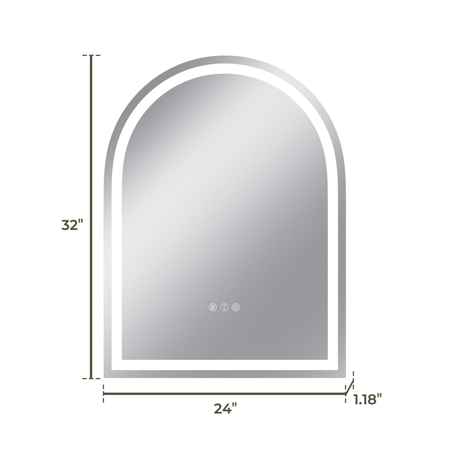 Vanityfus 24-in W 32-in H Arch Frameless Wall-Mounted Beveled Dimmable LED Lighted Fog Free Bathroom Vanity Mirror in silver