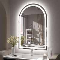 Vanityfus 24-in W 36-in H Arch Frameless Wall-Mounted Beveled Dimmable LED Lighted Fog Free Bathroom Vanity Mirror in silver