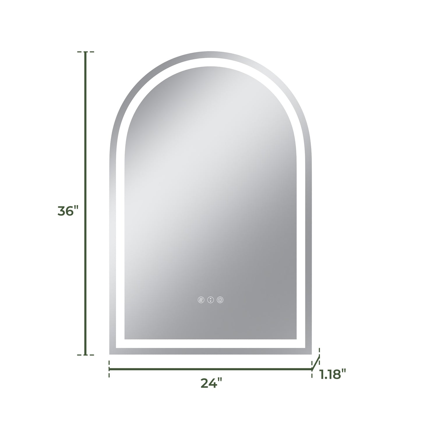 Vanityfus 24-in W 36-in H Arch Frameless Wall-Mounted Beveled Dimmable LED Lighted Fog Free Bathroom Vanity Mirror in silver