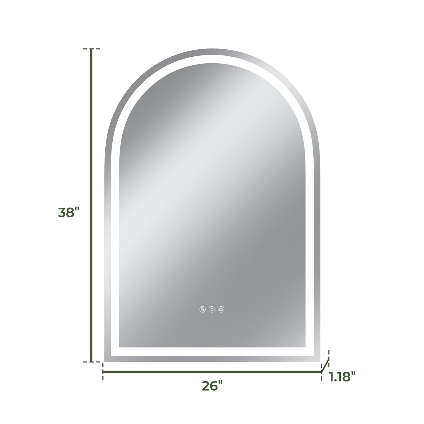 Vanityfus 26-in W 38-in H Arch Frameless Wall-Mounted Beveled Dimmable LED Lighted Fog Free Bathroom Vanity Mirror in silver