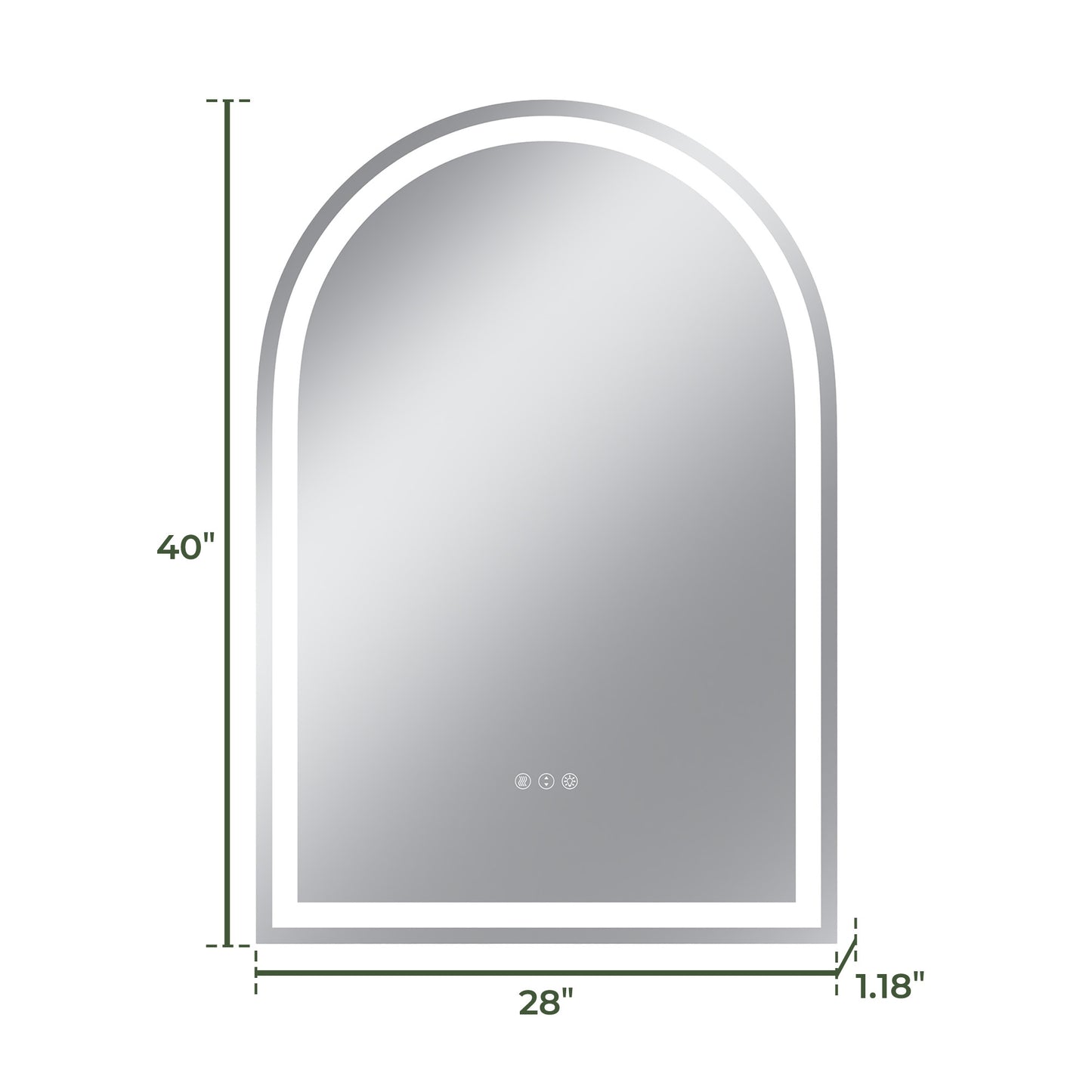 Vanityfus 28-in W 40-in H Arch Frameless Wall-Mounted Beveled Dimmable LED Lighted Fog Free Bathroom Vanity Mirror in silver