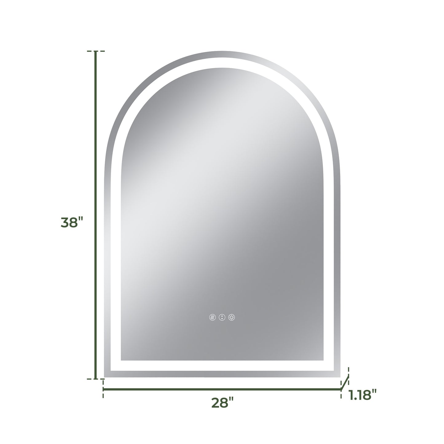 Vanityfus 28-in W 38-in H Arch Frameless Wall-Mounted Beveled Dimmable LED Lighted Fog Free Bathroom Vanity Mirror in silver
