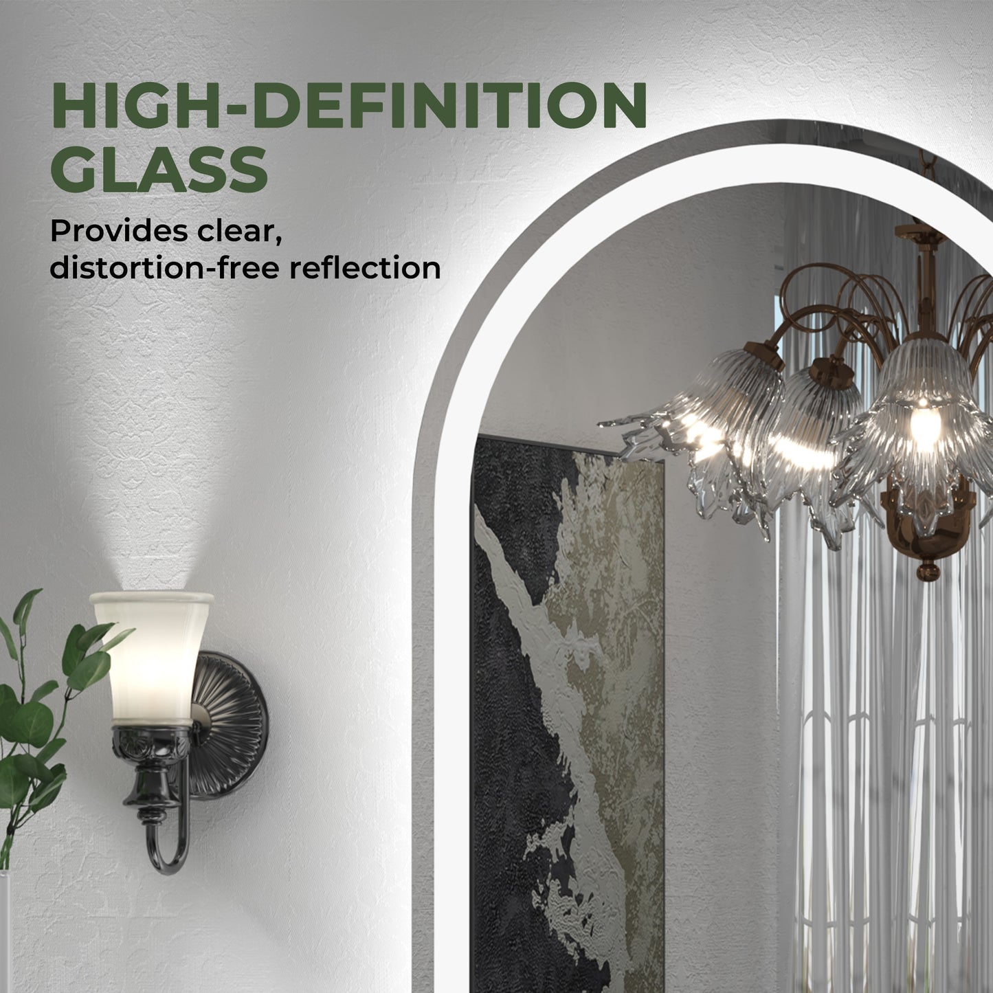Vanityfus 30-in W 40-in H Arch Frameless Wall-Mounted Beveled Dimmable LED Lighted Fog Free Bathroom Vanity Mirror in silver