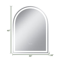 Vanityfus 30-in W 40-in H Arch Frameless Wall-Mounted Beveled Dimmable LED Lighted Fog Free Bathroom Vanity Mirror in silver
