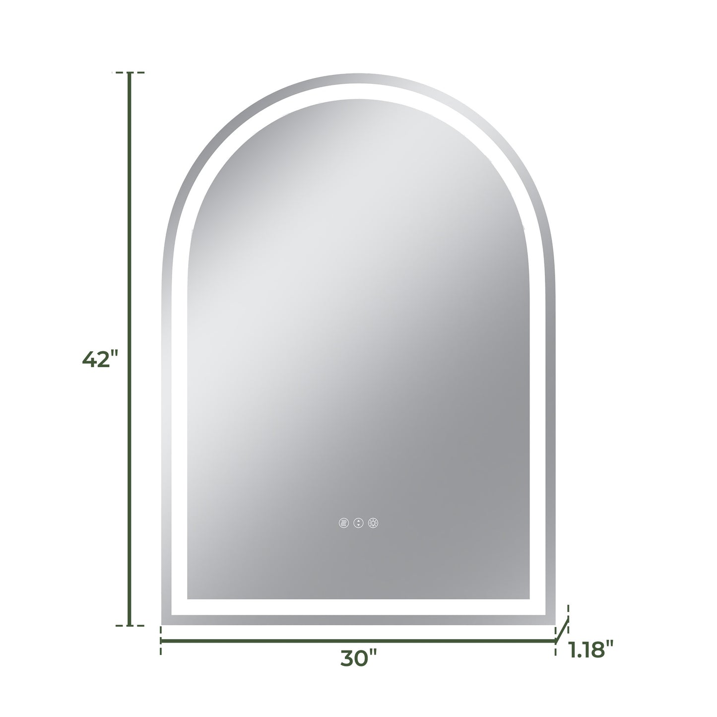 Vanityfus 30-in W 42-in H Arch Frameless Wall-Mounted Beveled Dimmable LED Lighted Fog Free Bathroom Vanity Mirror in silver