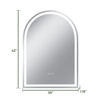 Vanityfus 30-in W 42-in H Arch Frameless Wall-Mounted Beveled Dimmable LED Lighted Fog Free Bathroom Vanity Mirror in silver