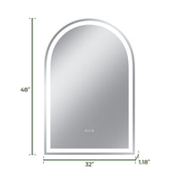 Vanityfus 32-in W 48-in H Arch Frameless Wall-Mounted Beveled Dimmable LED Lighted Fog Free Bathroom Vanity Mirror in silver