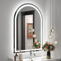 Vanityfus 36-in W 48-in H Arch Frameless Wall-Mounted Beveled Dimmable LED Lighted Fog Free Bathroom Vanity Mirror in silver