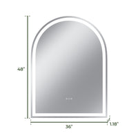 Vanityfus 36-in W 48-in H Arch Frameless Wall-Mounted Beveled Dimmable LED Lighted Fog Free Bathroom Vanity Mirror in silver
