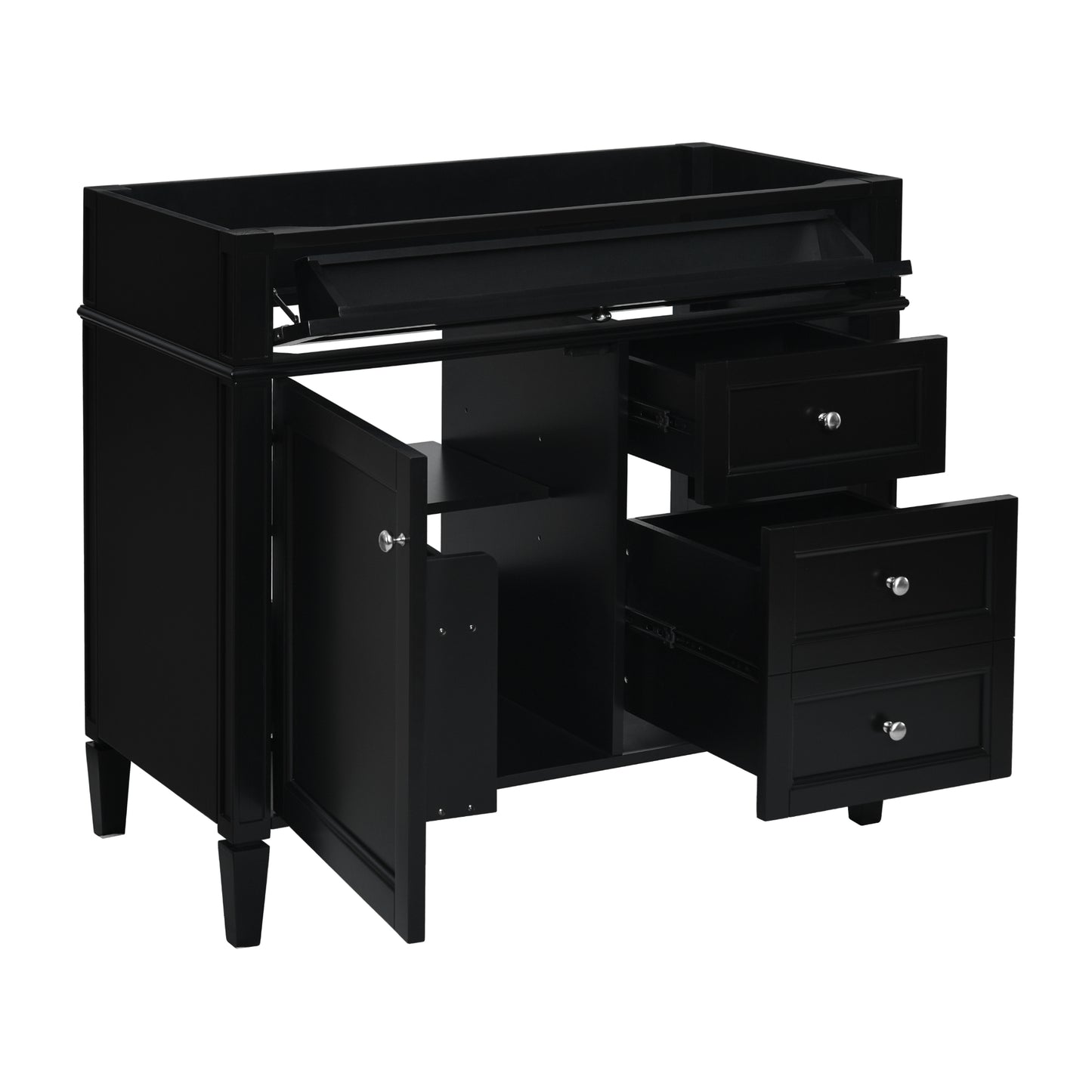 VanityFus 35.74-in Black Bathroom Vanity Single Sink Combo Undermount 1 Soft Close Door 3 Drawers Adjustable Shelves