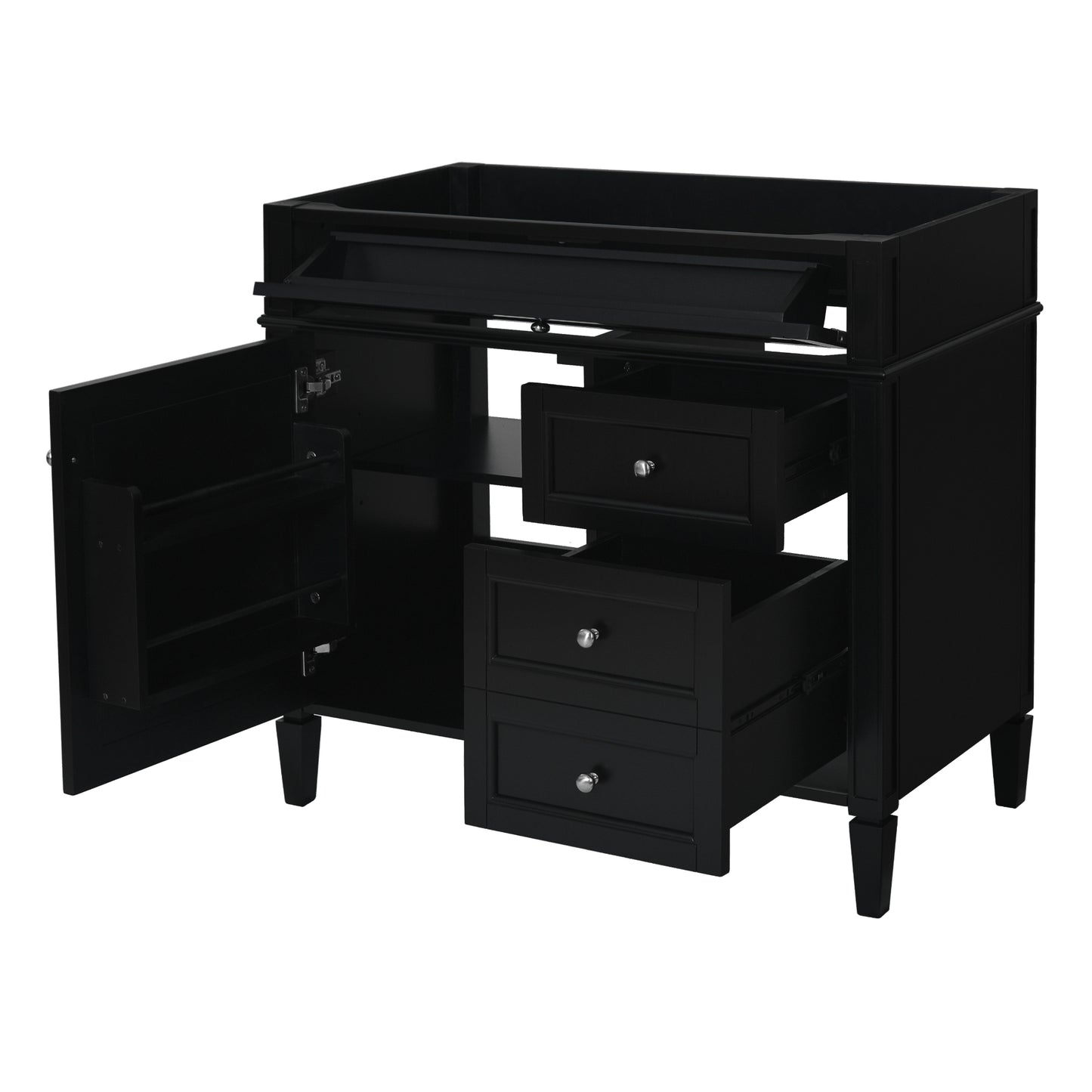 VanityFus 35.74-in Black Bathroom Vanity Single Sink Combo Undermount 1 Soft Close Door 3 Drawers Adjustable Shelves