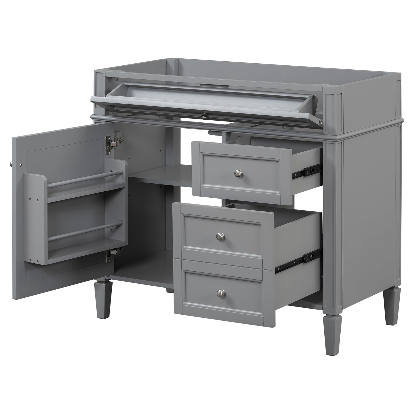 VanityFus 35.74-in Gray Bathroom Vanity Undermount 1 Soft Close Door 3 Drawers without Top