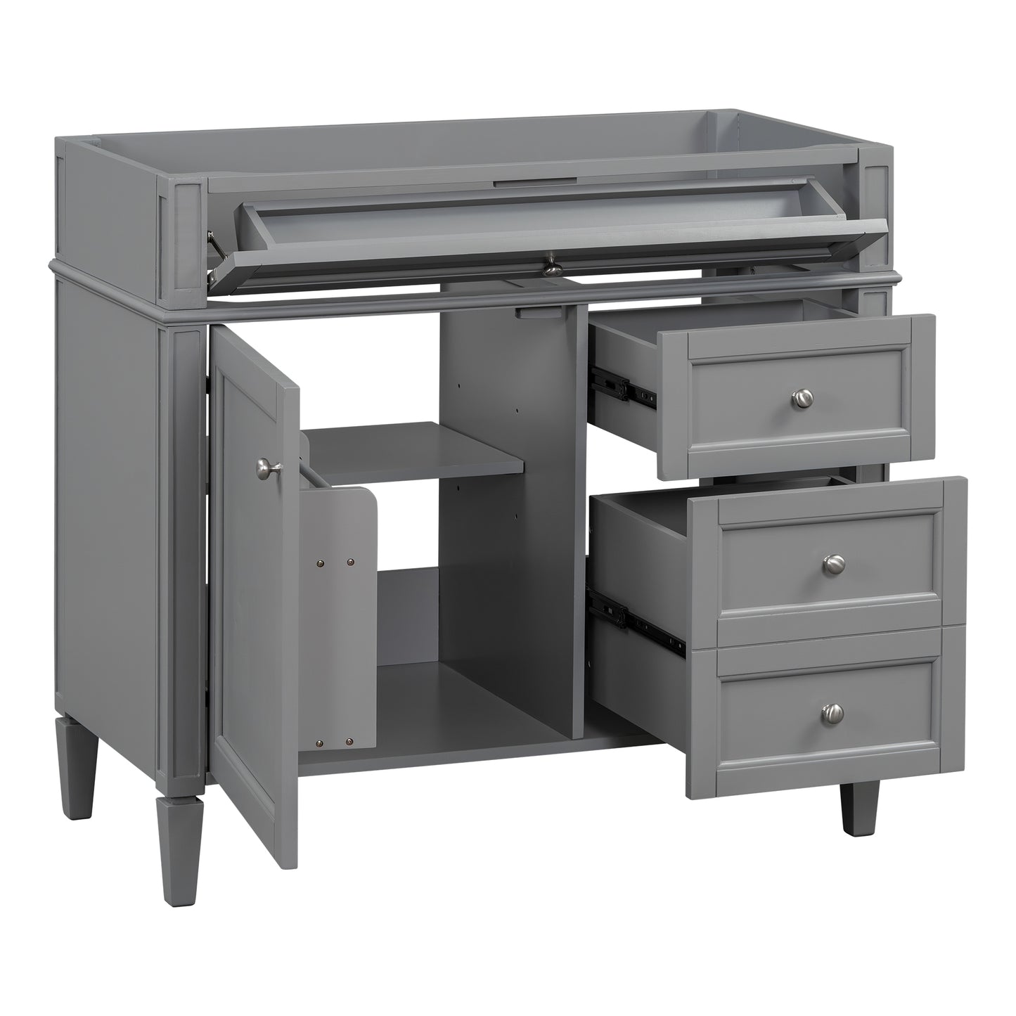 VanityFus 35.74-in Gray Bathroom Vanity Undermount 1 Soft Close Door 3 Drawers without Top