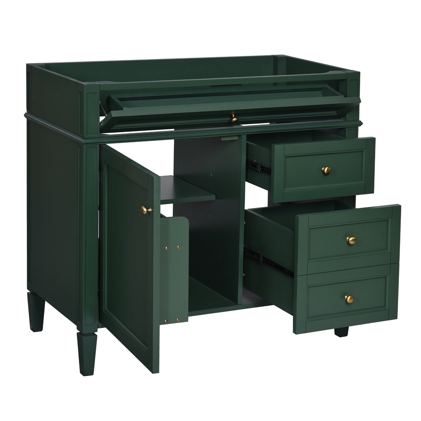 VanityFus 35.74-in Green Bathroom Vanity Single Sink Combo Undermount 1 Soft Close Door 3 Drawers Adjustable Shelves