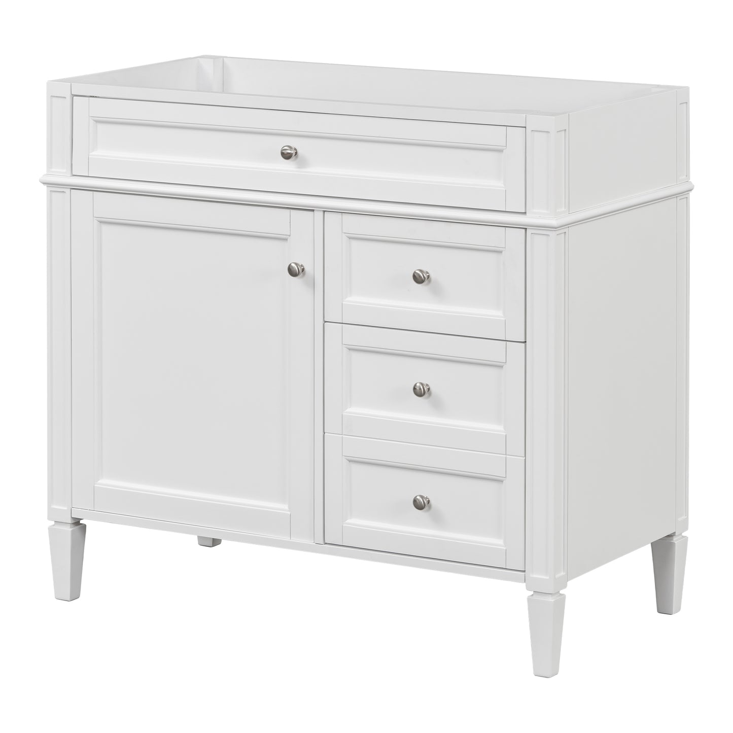 VanityFus 35.74-in White Bathroom Vanity Undermount 1 Soft Close Door 3 Drawers without Top