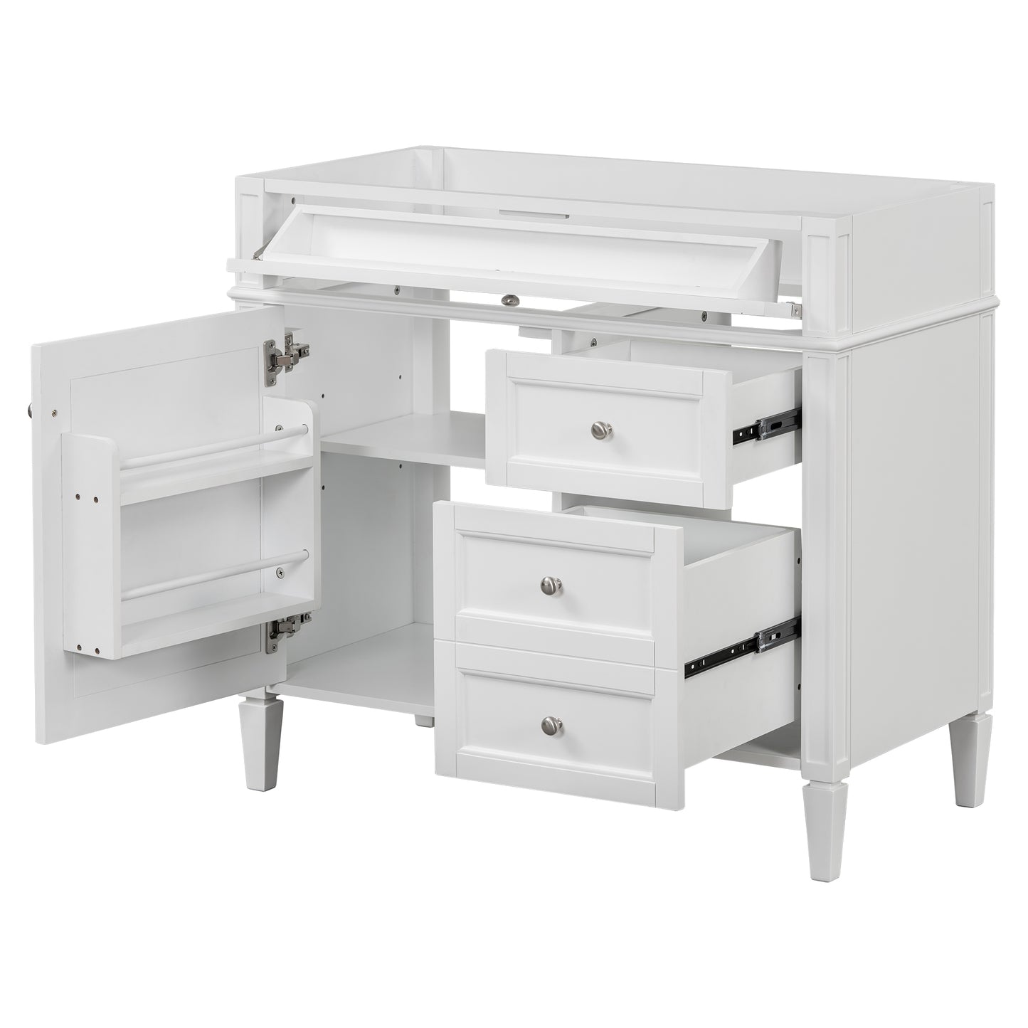 VanityFus 35.74-in White Bathroom Vanity Undermount 1 Soft Close Door 3 Drawers without Top