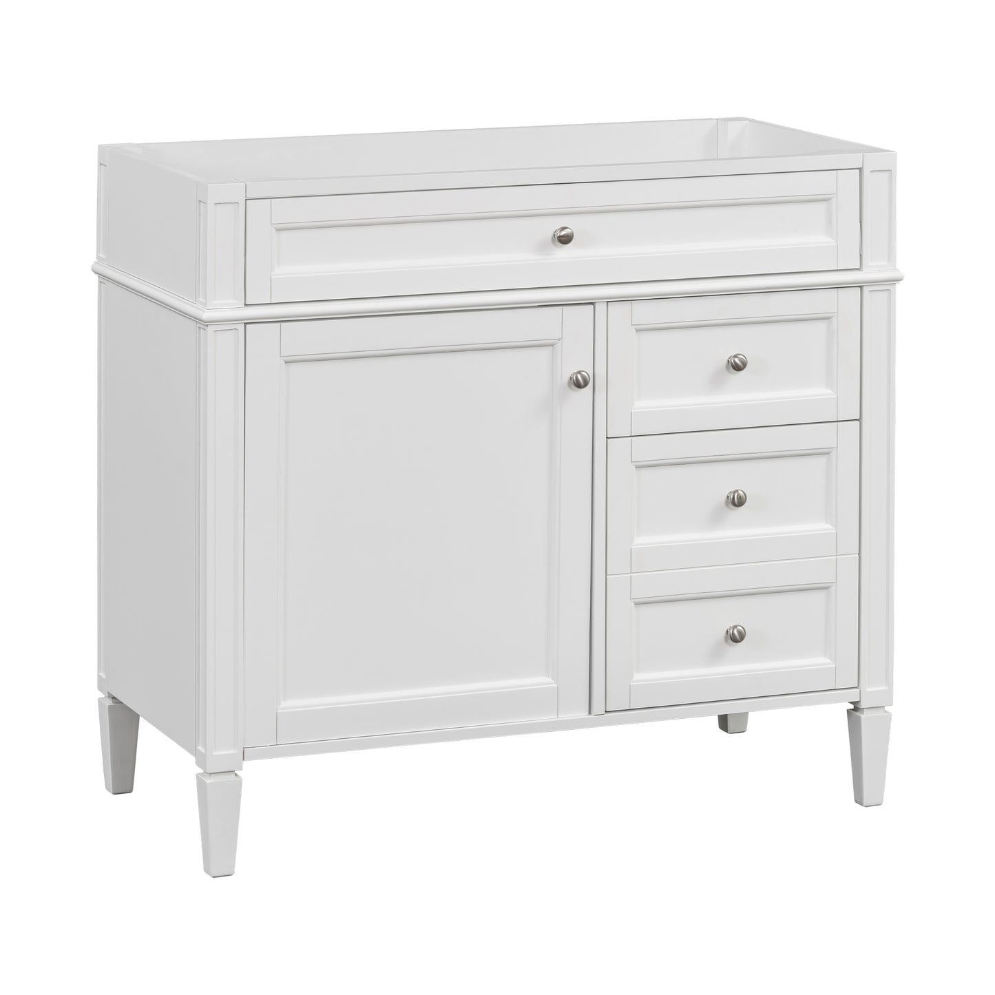 VanityFus 35.74-in White Bathroom Vanity Undermount 1 Soft Close Door 3 Drawers without Top