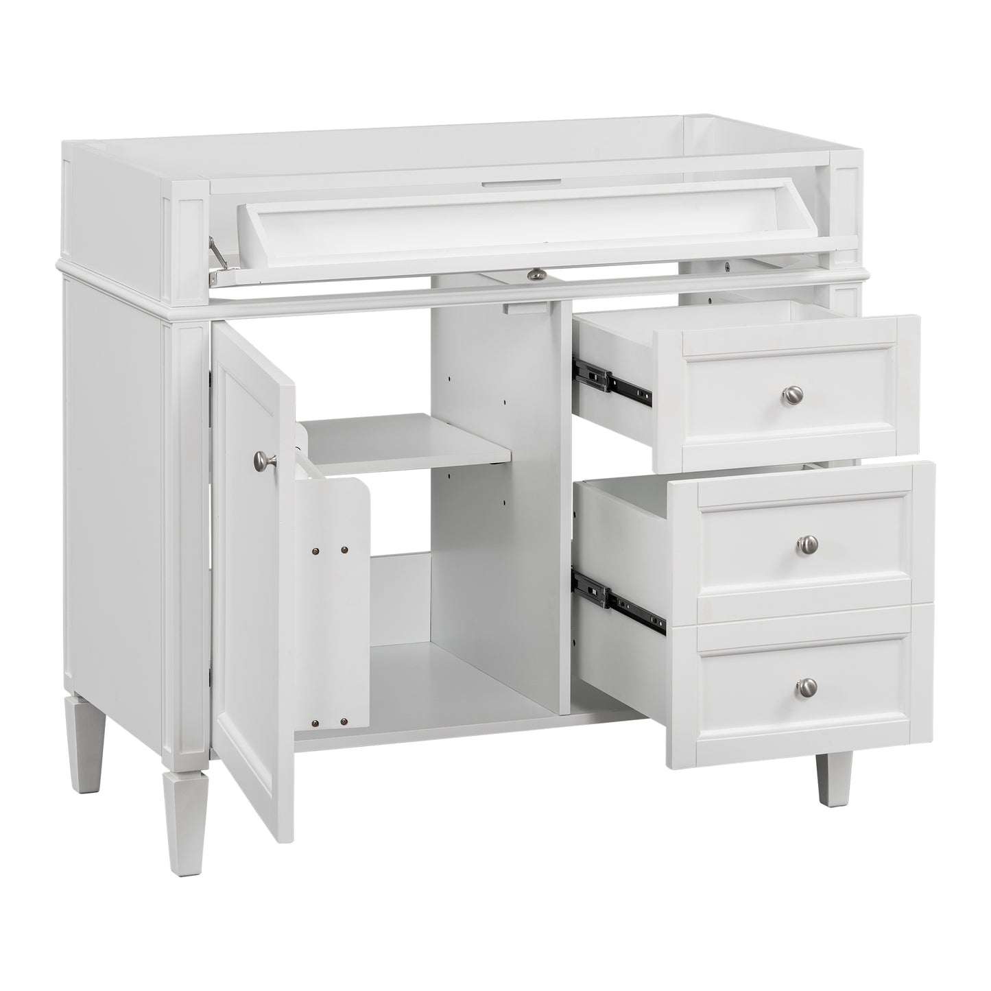 VanityFus 35.74-in White Bathroom Vanity Undermount 1 Soft Close Door 3 Drawers without Top