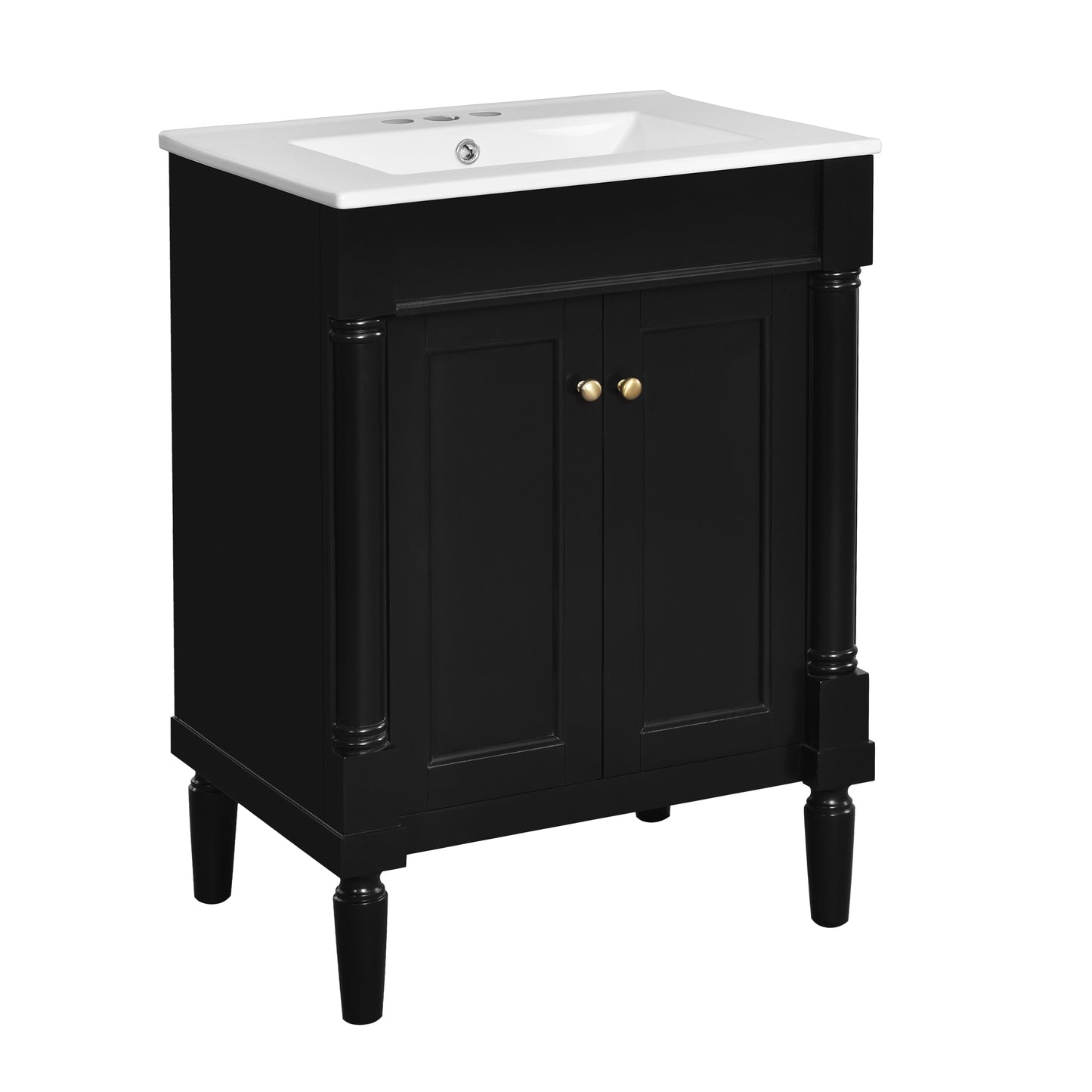 VanityFus 24-in Black Bathroom Vanity Single Sink Combo with Ceramic Top Undermount 2 Soft Close Doors