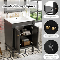 VanityFus 24-in Black Bathroom Vanity Single Sink Combo with Ceramic Top Undermount 2 Soft Close Doors