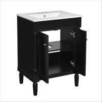 VanityFus 24-in Black Bathroom Vanity Single Sink Combo with Ceramic Top Undermount 2 Soft Close Doors